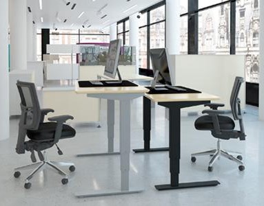 Adjustable office desks with ergonomic chairs