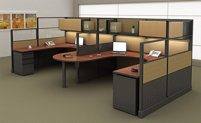 A modern office with large cubicles